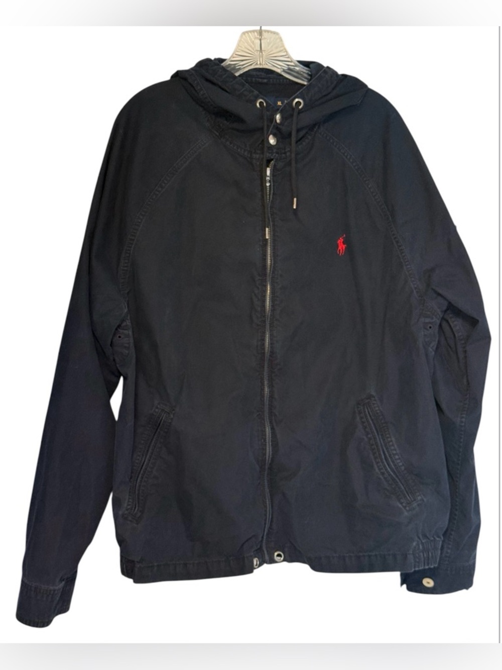 Ralph Lauren Vintage Navy Hooded Zip Jacket with Red Pony Logo szXL Zip Up